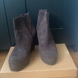 COCLICO Leather Suede Wedge Ankle Booties